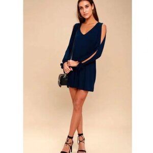 Lulus Glory Of Love Navy Blue Cold Shoulder Long Sleeve Shift Dress